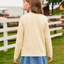 Haloumoning Girls Long Sleeve Tees Kids Casual Crewneck Pleated T Shirts Cute Fall Tops 5-14 Years Beige