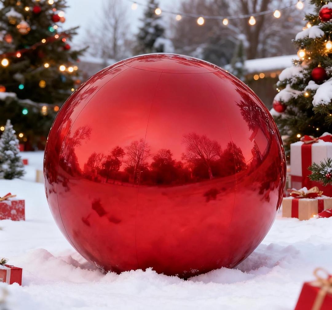 VITODALA Red Inflatable Mirror Ball 19.7in, Reusable Big Balls Decor Shiny, PVC Large Event Decoration Disco Bubble for Holiday, Party, Wedding - Without Air Pump (1 Piece, 1.64ft) (1pcs-0.5m)