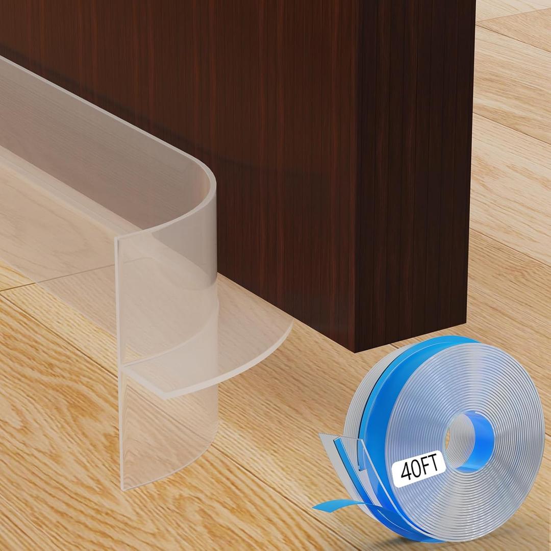 T-Shaped Silicone Door Weather Stripping for Side, 1.37 in x 40 Ft Door Draft Stopper Shower Seal Strip for Door Frame & Windows and Shower Sweep Gaps(Clear)