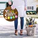 2 x Happy Easter Wooden Hanging Sign with Bow, Rustic Easter Wooden Door Hanger for Home Farmhouse Window Indoor Outdoor Decor