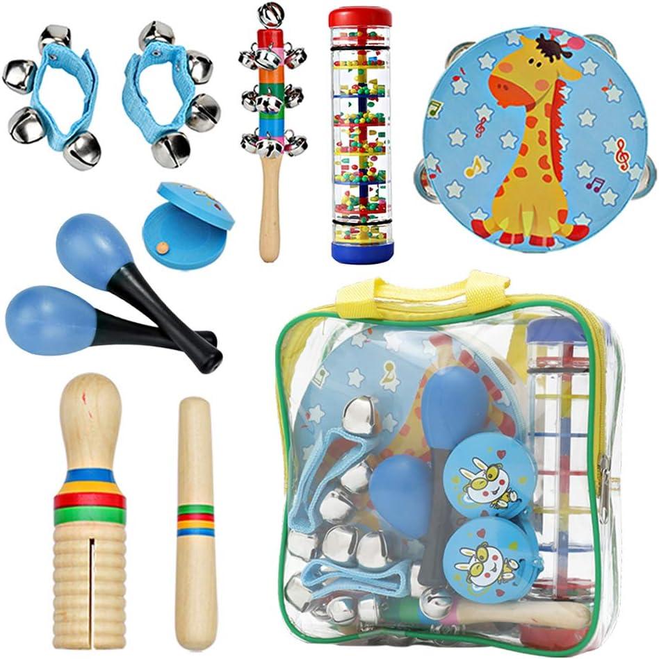 Musical Instruments Set: Music Montessori Percussion - Educational Musical Set with Storage Bag (Blue)
