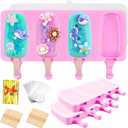 3pcs Large Silicone Popsicle Molds with Lids,4 Cavities Cake Pop Molds,Oval Ice Cream Bar Mold Ice Pop Cakesicle Molds Silicone with 100 Wooden Sticks & 100 Bags &100 Twist Ties(Pink)