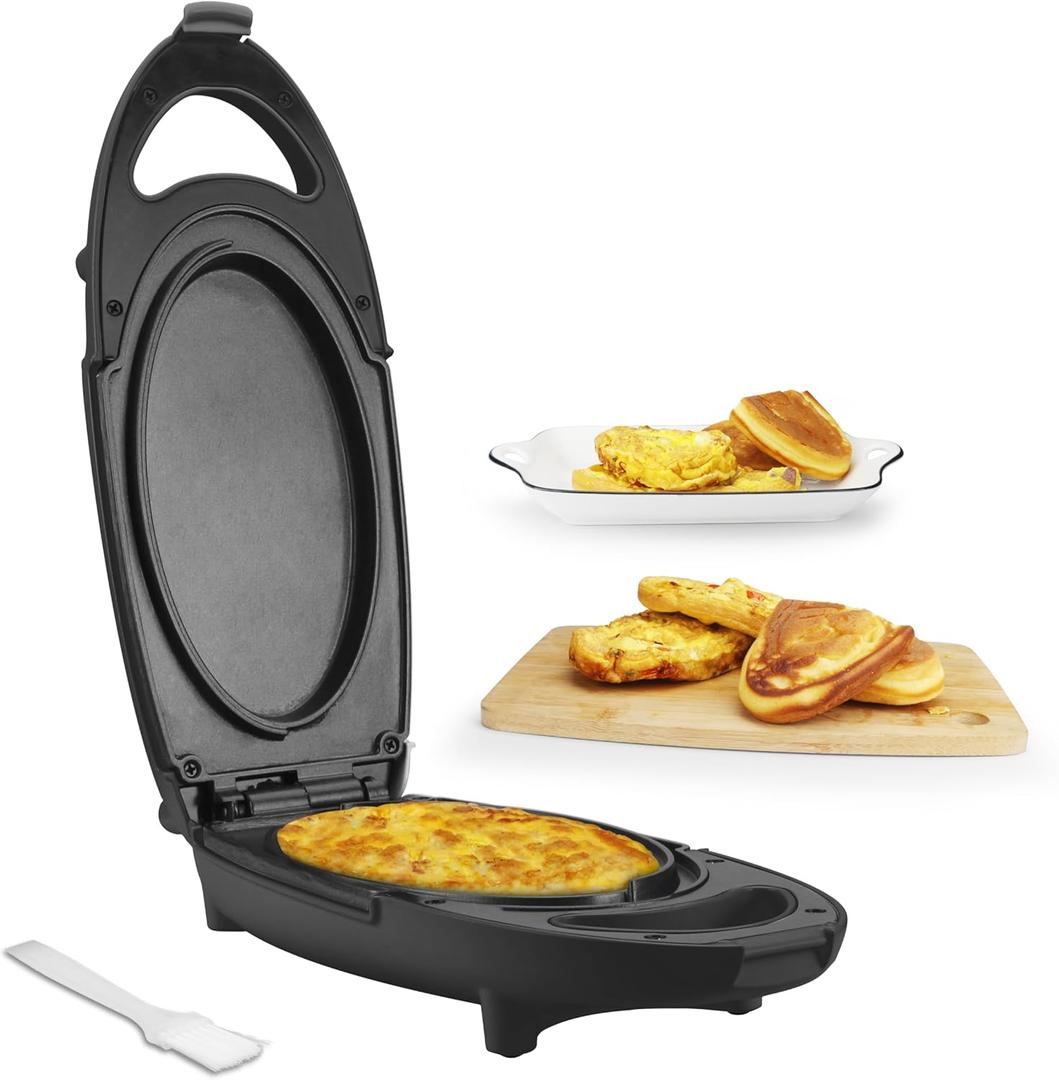 Baker's Friend Omelette Maker Electric, Omelette Cooking Surfaces Nonstick, Frittata Pan & Egg Pan, Double Sided Pan for Breakfast, Individual Flip Omelette Makers Electric, Graphite