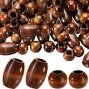 WILLBOND 130 Pieces Macrame Wooden Beads 10mm Hole Loose Beads with Hole for Macrame Making Kits Supplies Jewelry Bracelet Making Hair DIY Craft Handmade Decor(Brown, Classic)