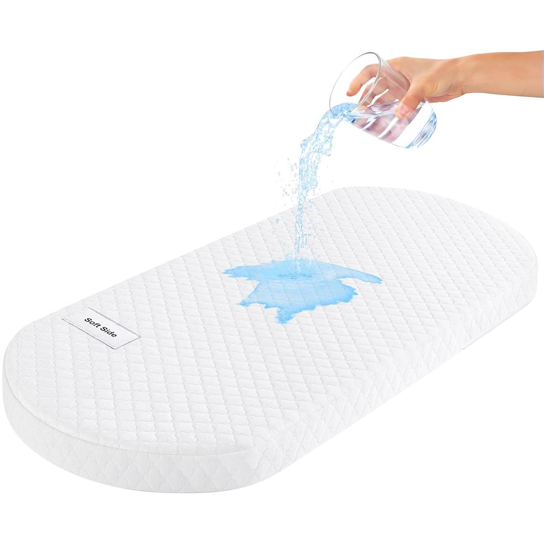 Pro Goleem Baby Bassinet Mattress Pad 32"x16" Oval, Waterproof Soft Cover Gel Memory Foam, Dual Side Cradle Mattress fit Moses Basket/Fisher-Price Series/Delta Children/DreamOnMe