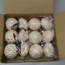 12 Pcs Textured Christmas Ornaments 2.36'' Neutral Home Decor with Hanging Loop Brown Vintage Large Christmas Ornaments Modern Shatterproof Tree Decor for Farmhouse Xmas Tree (Ivory) (Retro White)