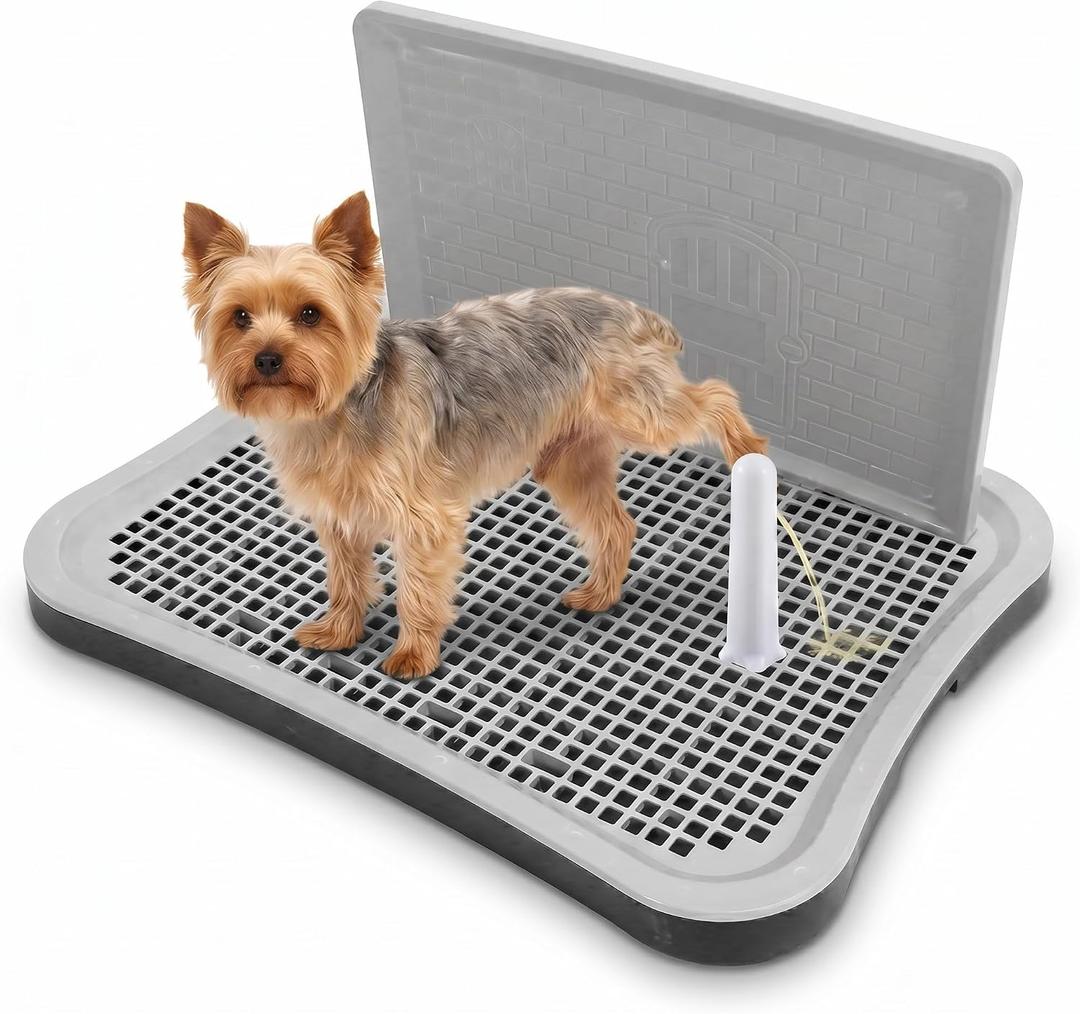 Dog Pee Pad Holder, Indoor Dog Potty Tray with Splash Guard & Center Post, 20" x 15.4" Bathroom Pet Litter Box, Mesh Training Toilet for Puppy and Small Size Dog
