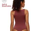 NANJI Sleeveless Tank Bodysuit for Women - Slim Fit Scoop Neck Thong Body Suit, Stretch Double Lined Tops Casual Going Out (Hot Chocolate, L)