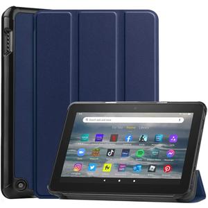 Kepuch Custer Case for Fire 7 2022 Release,Ultra-Thin PU-Leather Hard Shell Cover for Fire 7 2022 Release - Blue