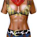 Womens Festival Bikini Printed Short Sleeve Costume T-Shirts (X-Large, Sexy Cowgirl)