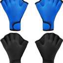 Sumind 2 Pairs Swimming Gloves Aquatic Training Gloves Neoprene Mittens Webbed Fitness Water Resistance Training Mittens for Men Women Swimming Diving with Wrist Strap (Medium, Black, Blue)