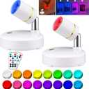 RGB Spotlight with Remote Control Set of 2, 16 Colors Changing Lights and 10 Brightness Levels Adjustable 180 Rotation 4 Flash Modes Dimmable Timer Function Battery Powered for Home