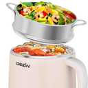 Dezin Hot Pot Electric with Steamer, Rapid Noodles Cooker, Stainless Steel Electric Pot 1.6 Liter, Perfect for Ramen, Egg, Dumpling, Soup, Oatmeal with Temperature Control and Keep Warm Function (1.7 Quarts, Beige 2)