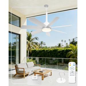 28'' Outdoor Ceiling Fans with Lights and Remote, LED Gazebo Hanging Fan with Hook, 3CCT 3000K-6500K Dimmable Gazebo Fan, 6-Speed Quiet Ceiling Fan with Timer for Patio, Porch, Pergola, Garage, White