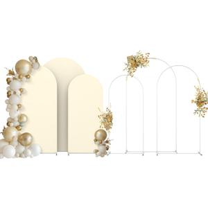 Fogein Wedding Arch Backdrop Stand and Cover Set(7.3FT,6FT) Set of 2,Metal Balloon Arch Stand Frame for Wedding Birthday, Party, Baby Shower, Christmas Anniversary,Biege