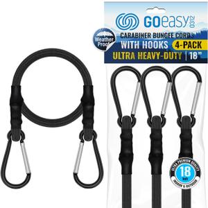 GOEASY0312 Carabiner Bungee Cords with Hooks Heavy Duty - 18" Elastic Bungee Cords With Carabiner Hooks 200 LBS Max Break Strength, UV Resistant for Camping, Tarps, Bike Rack, Tent, Car - 4pcs (Black)