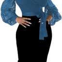 BOGURST Semi Formal Church Dresses for Women Bishop Sleeve Sexy V Neck Bodycon Midi Dresses, S