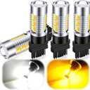 iFunyLED 3157 Switchback Led Turn Signal Bulbs Super Bright 3057 3357 3457 4157 LED Replacement light Kit Set for Car Daytime Running Turn Signal Blinker Lights, pack of 4, Xenon White/Amber Yellow