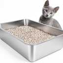 IKITCHEN Stainless Steel Cat Litter Box, Large Metal Litter Box for Cats, Never Absorbs Odors,Stain Free, Rustproof, Non Stick Smooth Surface, Anti-Slip Rubber Bottom, 19.5" L x 13.5" W x 4" H