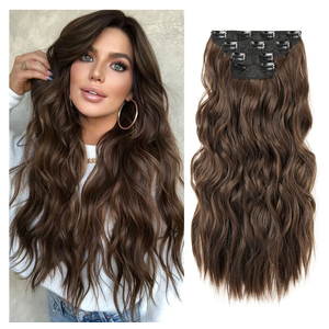 REECHO Hair Extensions, 4PCS Clip in Hair Extensions HE001 Natural Soft Synthetic Hairpieces for Women, Chocolate Brown