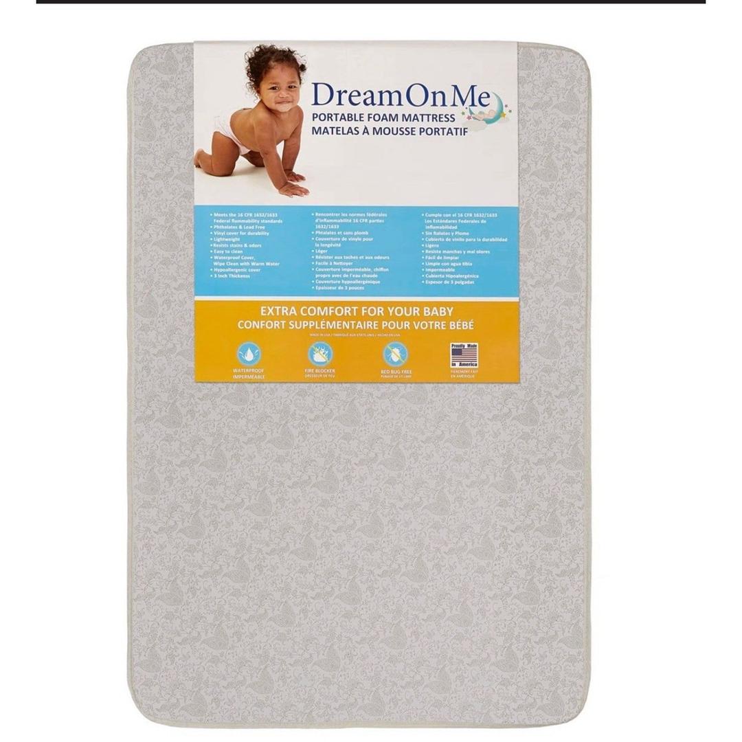 Dream On Me, 3 Inch Foam Pack and Play Mattress, White, White/Brown, 25C-GR (SR)