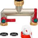 Boltigen 3/4'' GHT Garden Hose Splitter, 2 Way Outdoor Faucet Water Hose Splitter Connector, Heavy Duty Brass Nickel Plated Hose Bib Diverter for Garden Outdoor Home