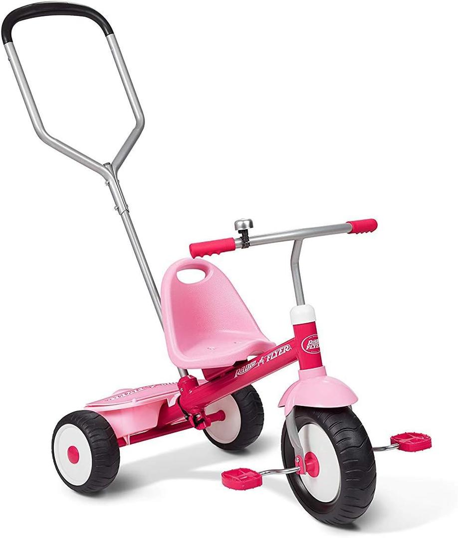 Radio Flyer Deluxe Steer & Stroll Trike, for Kids 2-5, Pink, Steel Frame