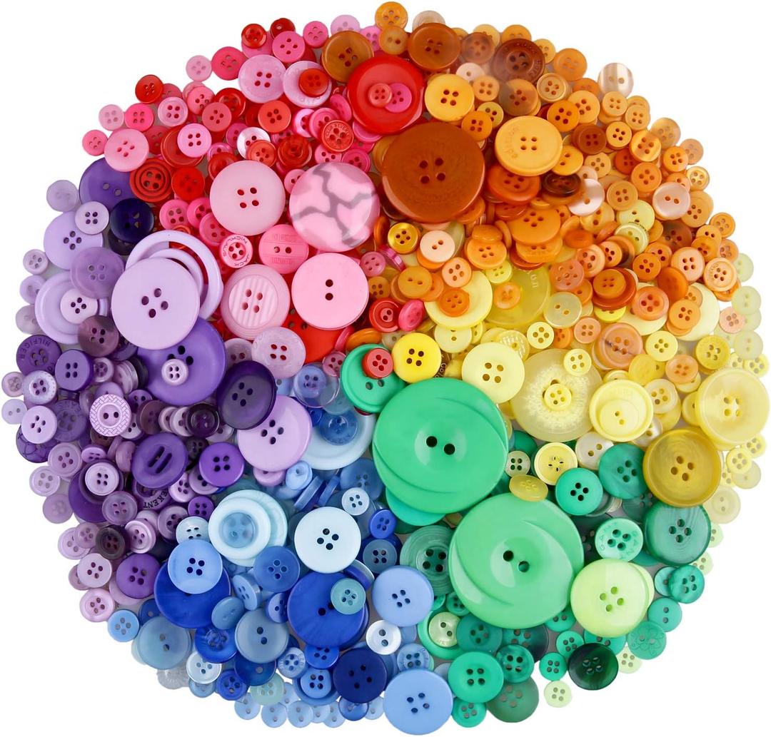 Greentime 600-700 PCS Mixed Color Assorted Sizes Round Resin Buttons for Crafts Sewing DIY Manual Button Painting DIY Handmade Ornament Buttons Easter Egg Fillers Decorative