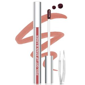 Lip Stain Peel Off Lip Liner Stain with Tweezer, Long Lasting Matte Lip Tint Tattoo, Highly Pigmented Color Lip Makeup, Waterproof Lipstick, Transfer-proof Lipstain for Women, Nude