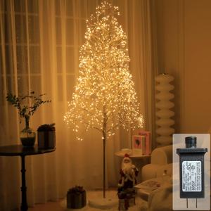 7FT Lighted Artificial Birch Christmas Tree with 1440 LED Artificial Light Up Tree Lights for Indoor & Outdoor Home Christmas Party Holiday Decorations - Warm White