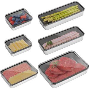 Hushee 6 Pack Bacon Cheese Container for Refrigerator, 304 Stainless Steel Airtight Deli Meat Container, Dishwasher Safe Fridge Storage Fruit Lunch Storage with Lids for Fridge, 4 Sizes