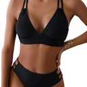 Tainehs Women's Push Up V Neck Bikini Sets Criss Cross Back Two Piece Bathing Suit (Black, M)
