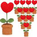 DoubleFill Crochet Heart Flowers Potted Plant Bulk Mini Mothers Day Gifts for Teacher Artificial Handmade Knitted Flower for Women Team Coworker Office Staff Nurse Appreciation Gifts(30 Pcs)