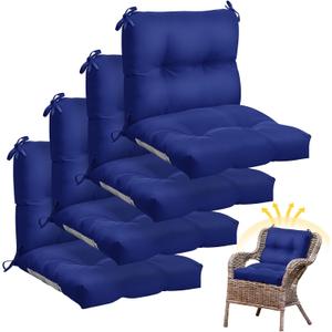 Geetery Outdoor Chair Cushions Set of 4 High Back Patio Furniture Replacement Seat Pads with Ties 42x21x4 for Lawn Porch Wicker Rocking Dining Chairs Weather Resistant Fade Resistant(Navy Blue)