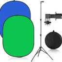 Green Screen Chromakey Backdrop with Stand,Portable 59 * 39inch Blue&Green Screen 2 in 1 Pop Up Collapsible Backdrop for Photo and Video Shooting,Gaming(Green & Blue), 3x5ft
