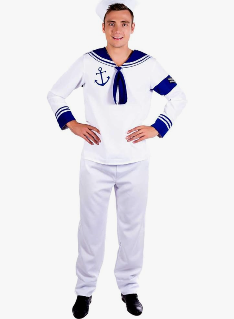 fun shack Mens Sailor Costume, Adult Sailor Halloween Outfit, Nautical Costume for Men, Maritime Dress Up Size L