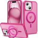 Designed for iPhone 15 Plus Case with 360 Rotatable Magnetic Ring Stand [Compatible Mag-Safe] [Military Grade Protection] Translucent Matte Phone Cases for Women Men 6.7'', Rose Red