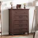 GarveeHome 5 Dresser for Bedroom, 41.3 in Tall Vertical Drawer Dresser with Large Storage, Freestanding Wooden Closet Chest for Bedroom, Living Room, Walunt