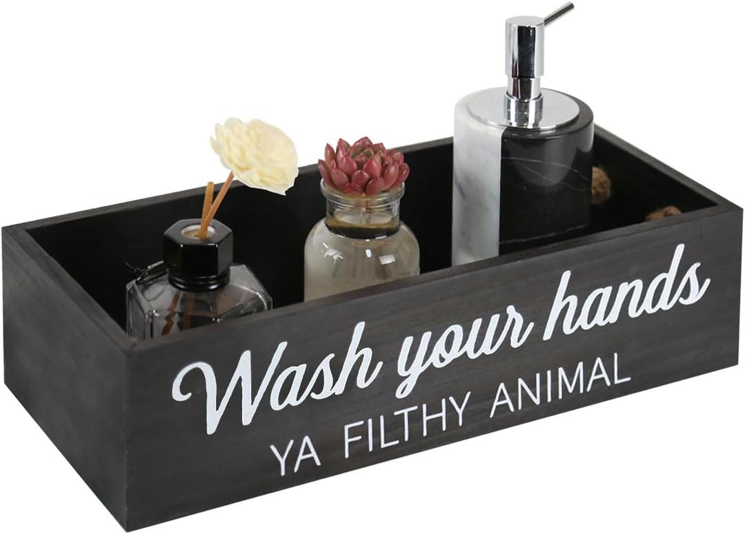 Bathroom Decor Box, Toilet Paper Basket 2 Sides Signs Farmhouse Bathroom Toilet Basket Tank Topper Rustic Farmhouse Home Decor for Livingroom KitchenOne Black Box