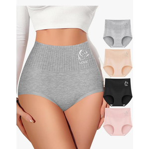 Women's Cotton High Waisted Underwear Tummy Control Panties Full Coverage Soft Postpartum Stretch 4 Pack Briefs M