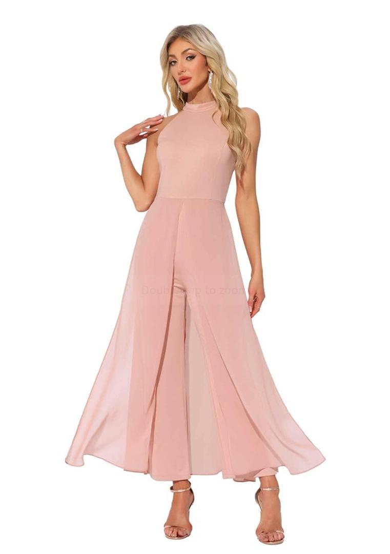 Allegra K Elegant Jumpsuit for Women's Summer Sleeveless Halter Neck Wedding Chiffon Wide Leg Dressy Jumpsuits Small