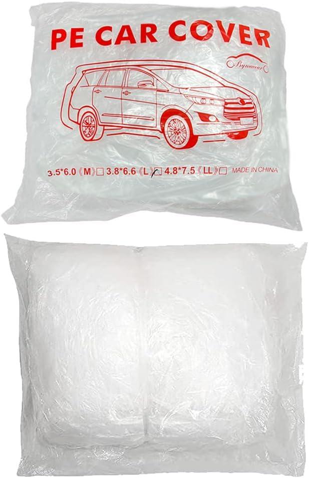 1 Pack Disposable Car Cover Clear Plastic Car Cover Universal Rain Dust Garage Cover with Elastic Band Medium (12.4 FT x 21.6 FT)