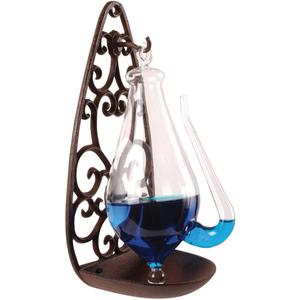 Esschert Design TH31 Thunder/Weather Glass Barometer with Cast Iron Filigree Holder and Overflow Pan, Antique Brown