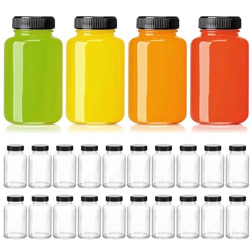 KEYWING 12 Pack 4oz Juice Shot Bottles with Caps- Small Glass Jars for Ginger，Wellness Shots,Whiskey - Travel mini Reusable Wide Mouth Clear bottles- Leakproof, Dishwasher Safe.