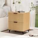 Chilihom Nightstand with 2 Drawers Night Stand with Fluted Panel, Modern Bedside Table for Bedroom, Wood End Table Side Table Small Storage Cabinet, Natural Oak