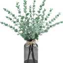 Der Rose 14.5" Fake Plants in Black Glass Vase with Faux Water Artificial Eucalyptus Stems for Centerpiece Table Decoration Black Bathroom Shelf Desk Farmhouse Decor (Sage Green)