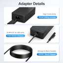 65W Surface Pro Laptop Charger-for Microsoft Surface Pro Charger Windows Surface Laptop 6,5,4,3,2,1,for Microsoft Surface Pro10,9,8,7+,7,6,5,4,3,X,Surface Book3,2,1,Surface Go Tablet,Support 44W, 10FT