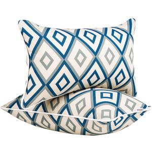 JMGBird Outdoor Pillows Waterproof Set of 2 Outdoor Lumbar Pillows with Insert Included 12 x 20 Inch Outdoor Pillow for Patio Furniture (Rhombus White With Blue) JMGBird Outdoor Pillows Waterproof Set of 2 Outdoor Lumbar Pillows with Insert Included 12 x 20 Inch Outdoor Pillow for Patio Furniture (Rhombus White With Blue)