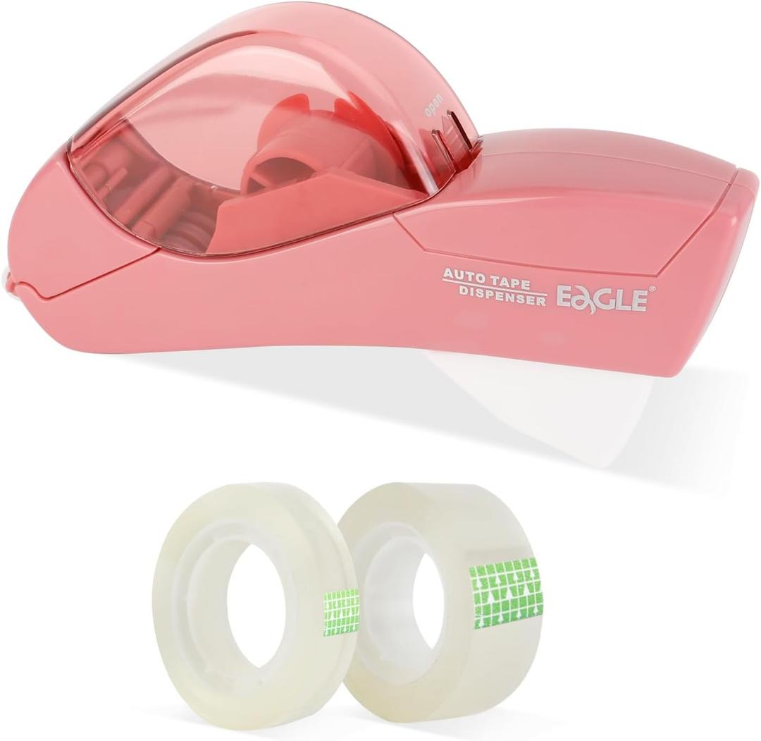 Eagle Automatic Tape Dispenser, Handheld & Portable Design, Office Tape, One-Handed Operation with Safety Blade for Office, Home, DIY or Packaging (Includes 2 Free Tapes)Flamingo Pink