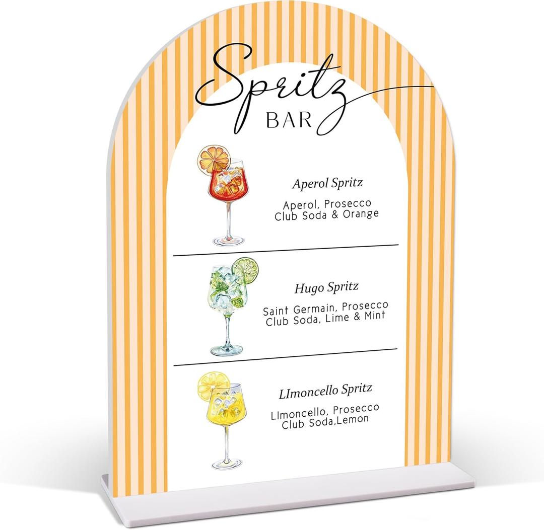 Aperol Hugo Limoncello Spritz Bar Table Sign - Spritz Cocktail Recipe, 68 Acrylic Sign, Perfect for Bridal Shower and Baby Shower, Summer Wedding Decorations, Graduate, Retire